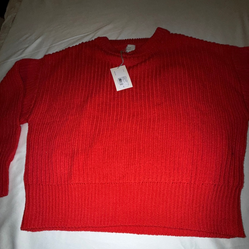 A New Day Ribbed Crewneck Sweater Womens Large Red‎ NEW Chunky Knit Relaxed Fit - Picture 6 of 6